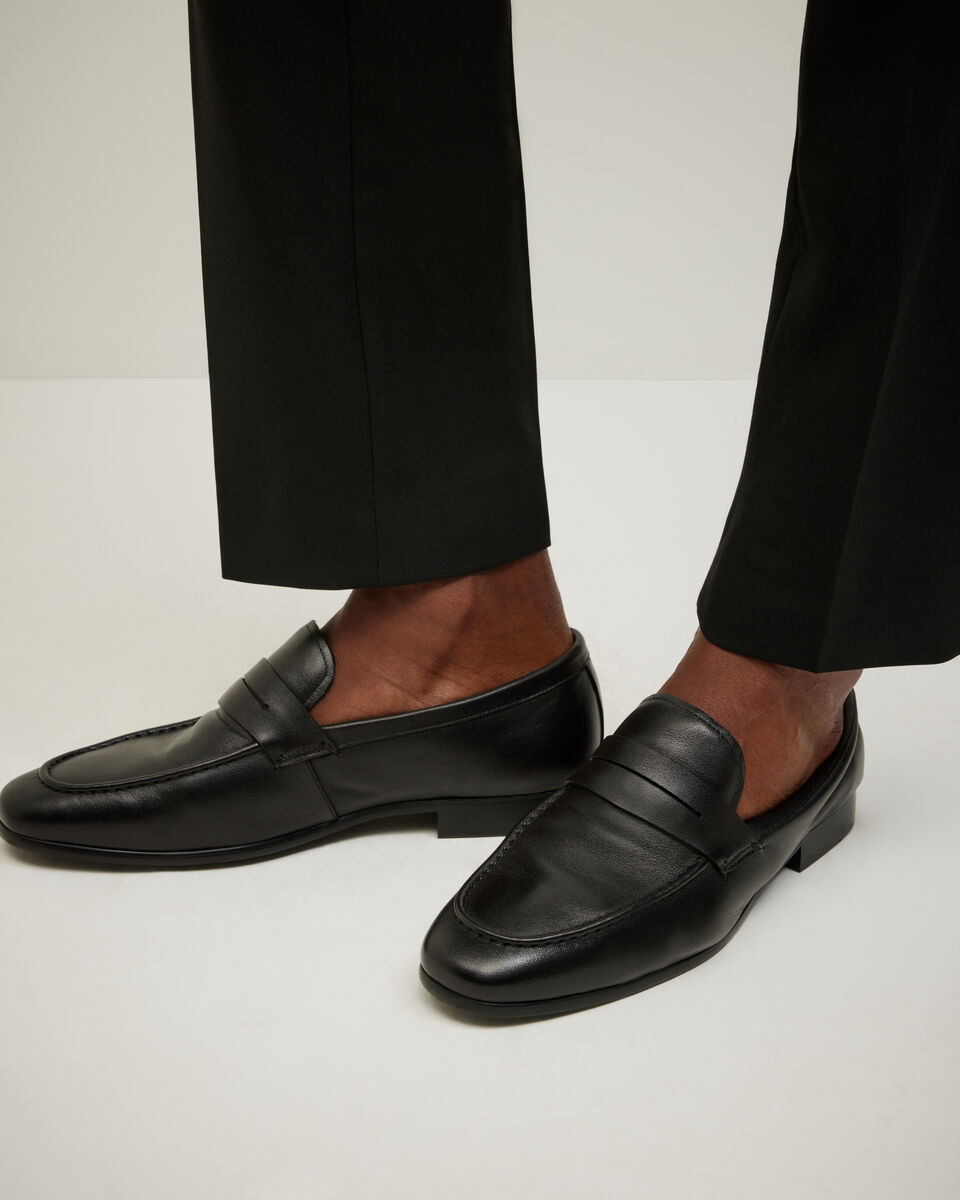Leather Penny Loafer, Black, hi-res